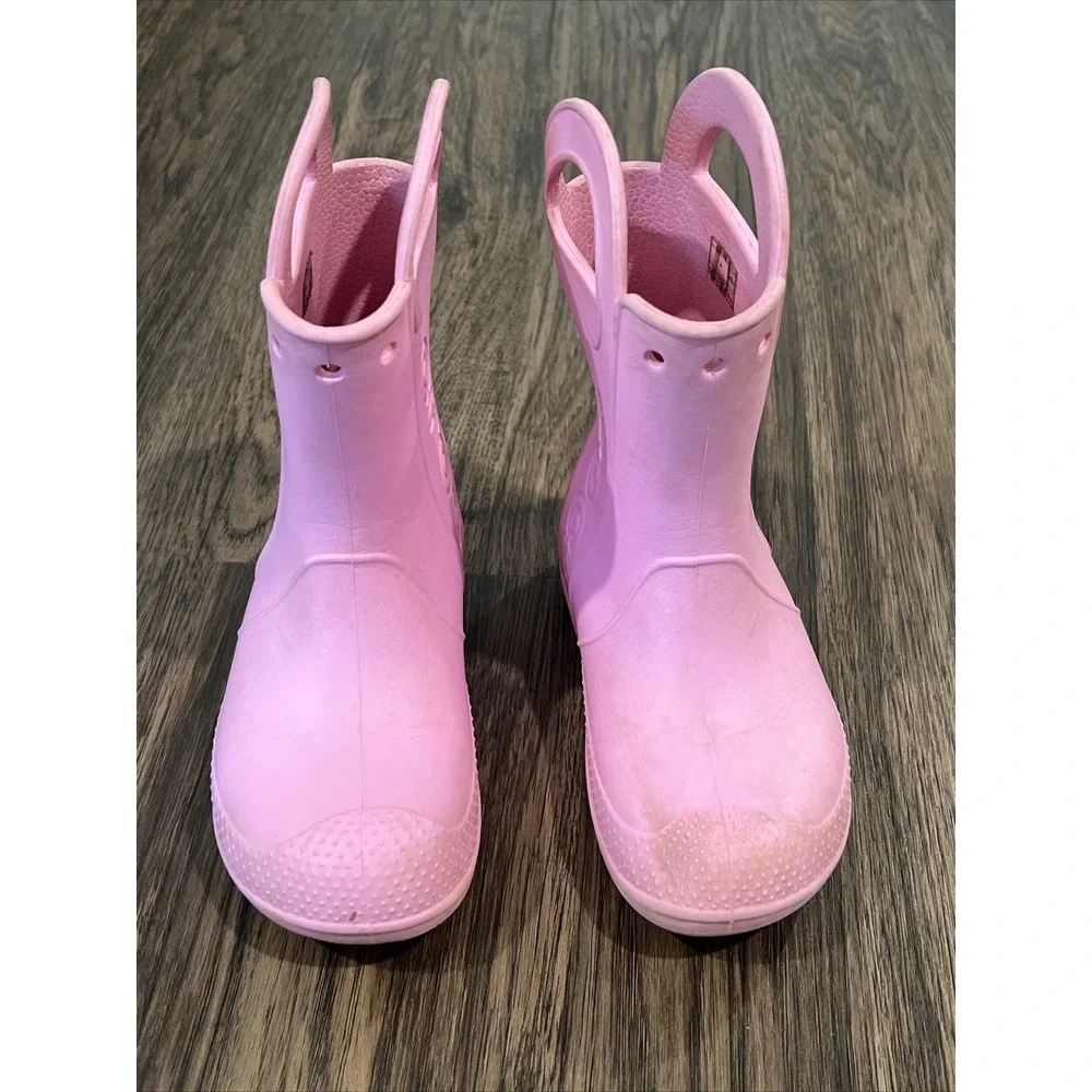 Girls Crocs Handle It Pink Rain Boots Size J 1 - 12803